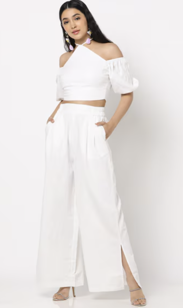 Pleated Palazzo Pants with Side Slits